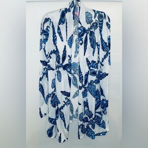 Lilly Pulitzer Sea Shells Open Front Cardigan Long Sleeve Sweater | Size Large